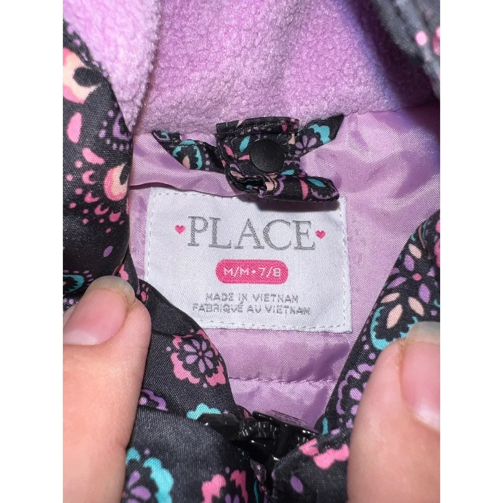 The Childrens Place Girl Medium 7/8 Black Mandala Floral Puffer Hooded Coat